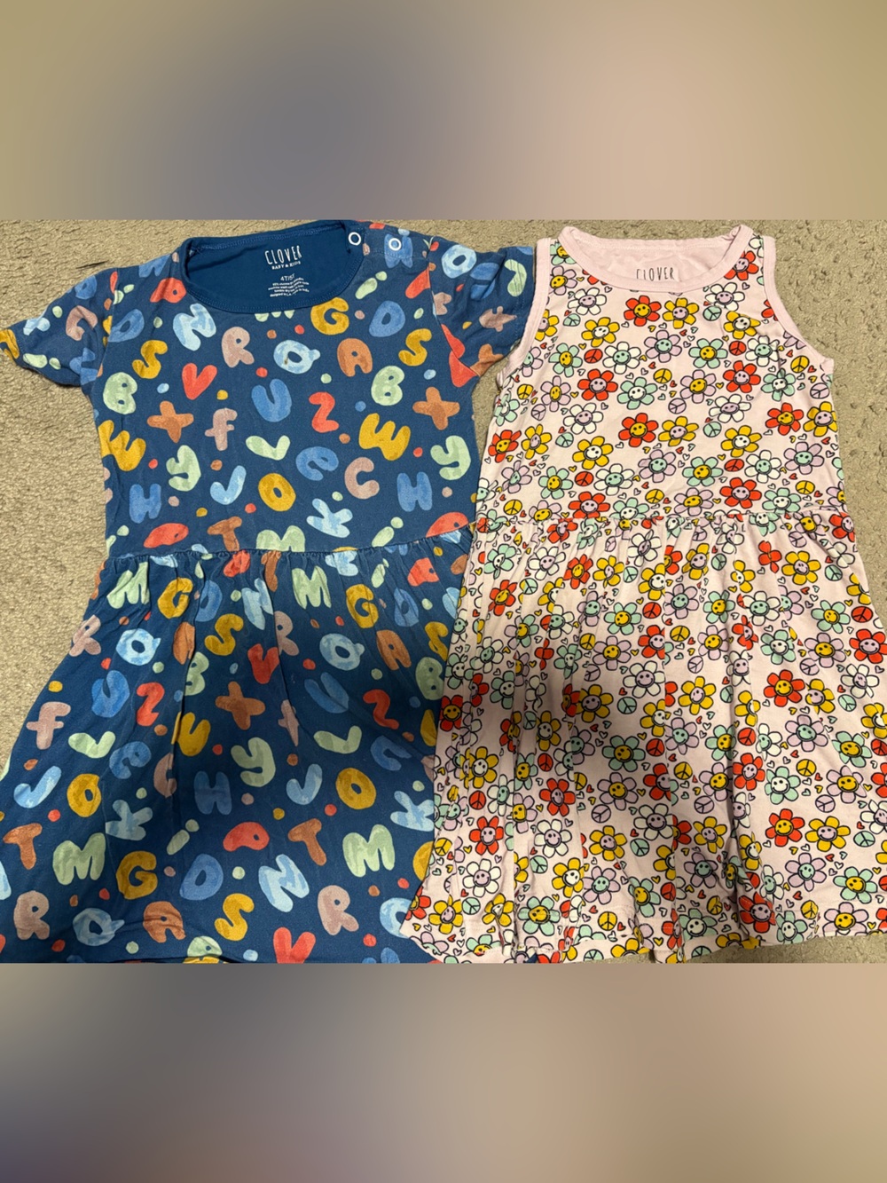 Clover baby and kids  - Navy Alphabet Print & Light Pink Floral Tank Dress